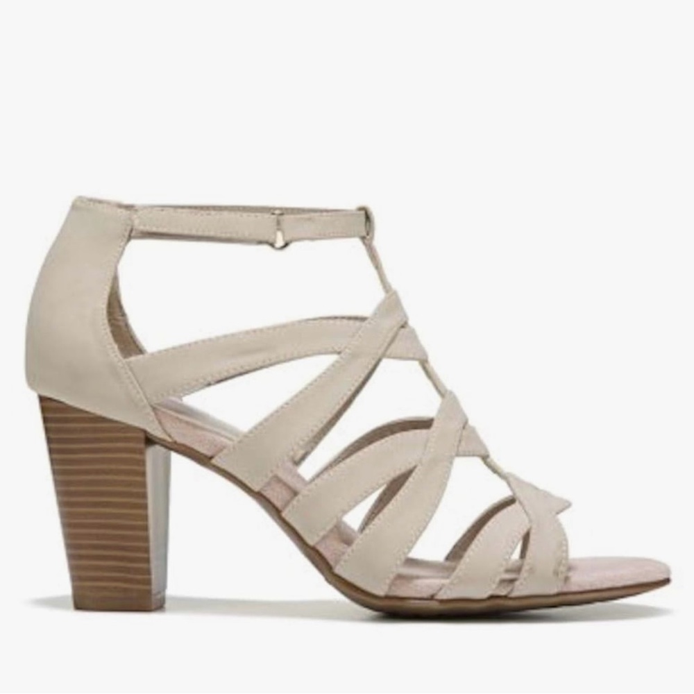 AEROSOLES Beige faux-leather upper Dress party Sandals Block heel Size 6 - Picture 2 of 8